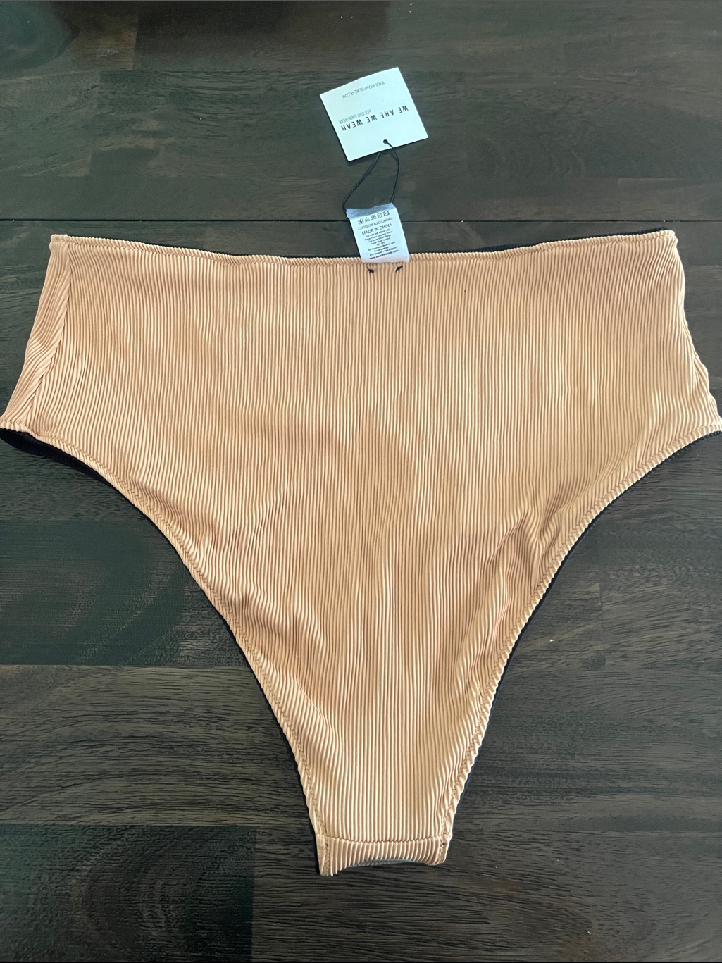 We Are We Wear Tia High Waist Reversible Bikini Brief Black Caramel Xl 16 18 Nwt — image 4 of 8